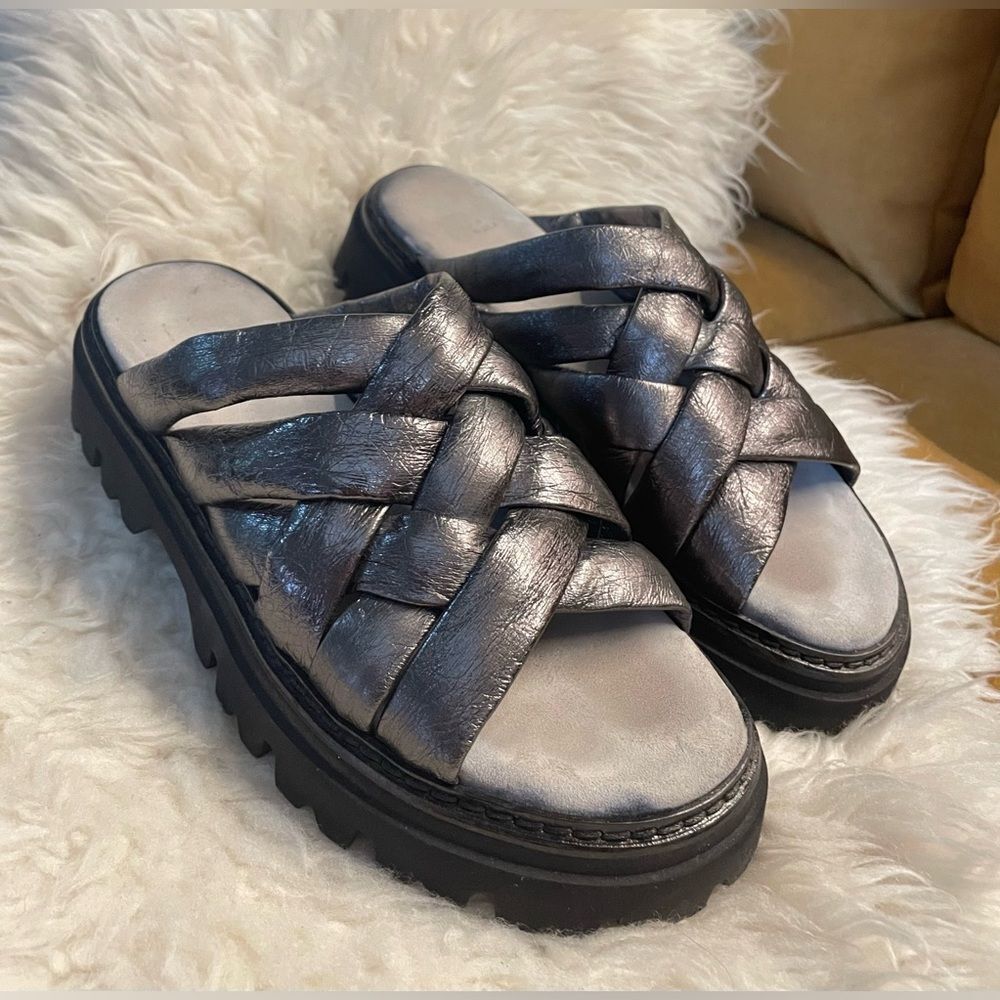 Fru.it Leather Slide Sandals Pewter Metallic Made in Italy 9.5